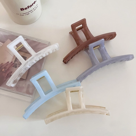 Pince à Cheveux en Plastique Minimaliste Style Français Grande Pince Requin Carrée Texture Marbre pour Femmes Filles