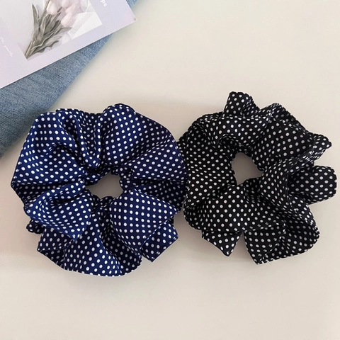 Korean Style Polka Dot Scrunchies For Women Large Fabric Elastic Hair Ties Retro Navy Black Hair Rings Accessories