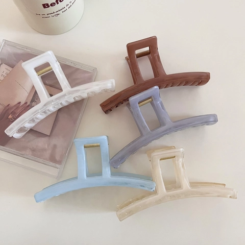 Pince à Cheveux en Plastique Minimaliste Style Français Grande Pince Requin Carrée Texture Marbre pour Femmes Filles