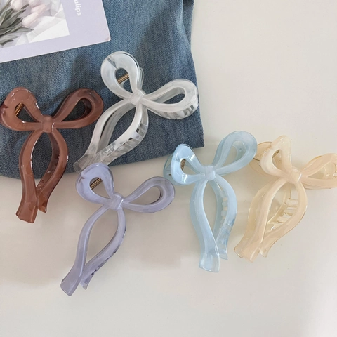 Süße Acryl Band Schleife Haarklammer Für Damen Große Transparente Marmor Textur Shark Clip Koreanischen Stil Haarschmuck