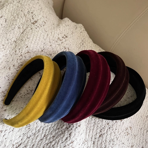 Diadema Acolchada de Terciopelo Grueso Vintage de Estilo Coreano para Mujer Diadema Ancha de Color Sólido Elegante Suave