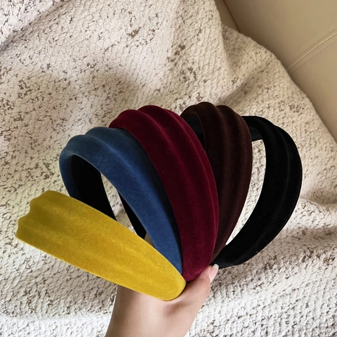 Diadema Acolchada de Terciopelo Grueso Vintage de Estilo Coreano para Mujer Diadema Ancha de Color Sólido Elegante Suave