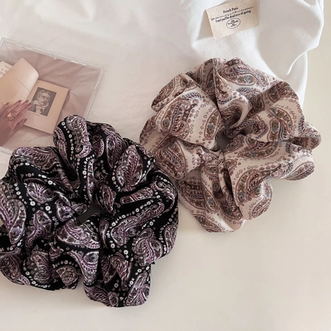 Vintage Paisley Cotton Scrunchies Large Hair Ties For Women Retro Patterned Elastic Hair Bands French Style Accessories Gift