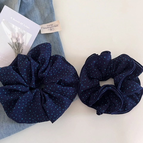 Elastico per Capelli Vintage Blu Marino a Pois in Tessuto Grandi Elastici per Capelli Donna Stile Coreano Accessori per Capelli in Chiffon