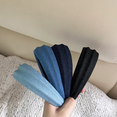 Diadema Acolchada Estilo Coreano para Mujer Aspecto Denim Vintage Tela de Sarga Diadema Color Sólido Accesorio de Moda para el Cabello