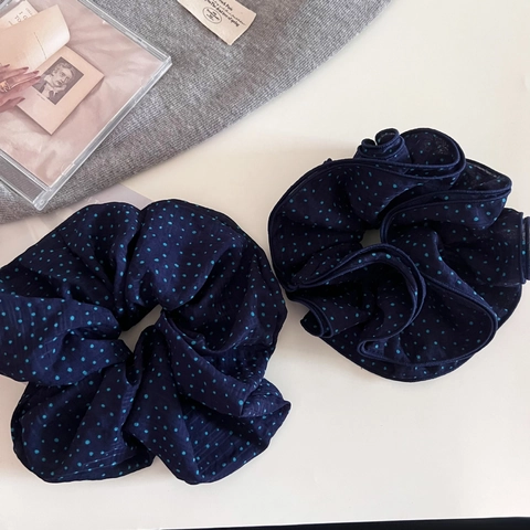 Elastico per Capelli Vintage Blu Marino a Pois in Tessuto Grandi Elastici per Capelli Donna Stile Coreano Accessori per Capelli in Chiffon