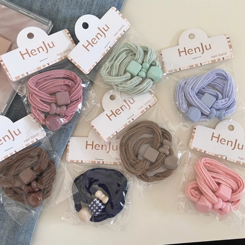 Élastiques à Cheveux De Style Coréen Doux à Haute Élasticité Avec Charmes En Résine Nœud Scrunchies à Motifs Géométriques Porte-Queue De Cheval Durable Pour Femmes Filles