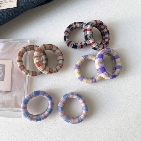Gestrickte Karo Haargummis Vintage Gingham Muster Elastische Haarbänder Weiche Gewebte Pferdeschwanz Halter Damen Accessoires