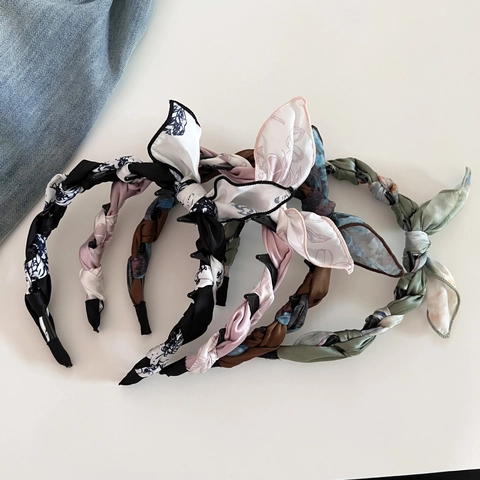 Serre-tête Vintage en Satin à Nœud Floral pour Femmes Antidérapant Denté Élégant Style Peinture à l'Huile Accessoire Cheveux