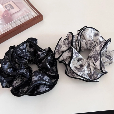 Coletero de Gasa con Teñido de Lavado de Tinta para Mujer Lazo de Pelo Extragrande Borde de Bloqueo Accesorio Elegante