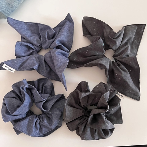 Eleganter koreanischer Stil Glitzer Stoff Haargummi Für Damen Denim Textur Haarseil Mit Schleife Große Haarband Accessoires