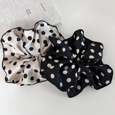 Coletero Oversize Vintage Francés de Lunares Tela de Satén Elástico para el Cabello Elegante Soporte para Coleta Mujer Accesorios