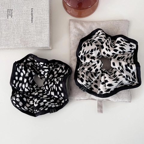 Coletero de Satén con Estampado de Leopardo Vintage Goma de Pelo Elástica Grande para Mujer Accesorios de Moda