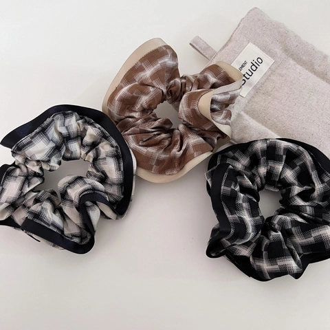 Koreaanse Stijl Stof Ruitjes Haarelastieken Vintage Contrastrand Haarkettingen Voor Dames Hoge Elasticiteit Haaraccessoires