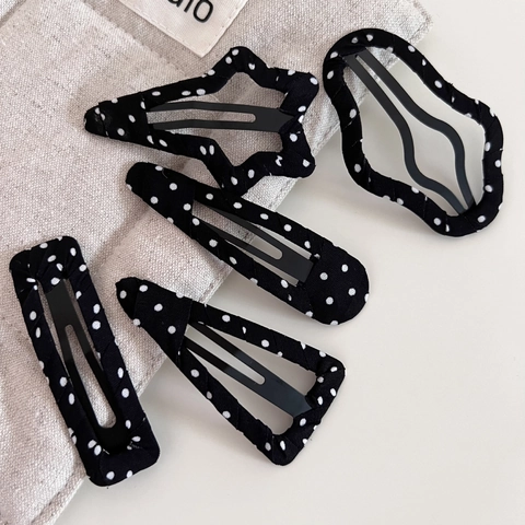 Fermagli per Capelli in Tessuto Fatti a Mano Motivo a Pois Bianco e Nero Forme Geometriche Lega Clip BB Accessori Capelli