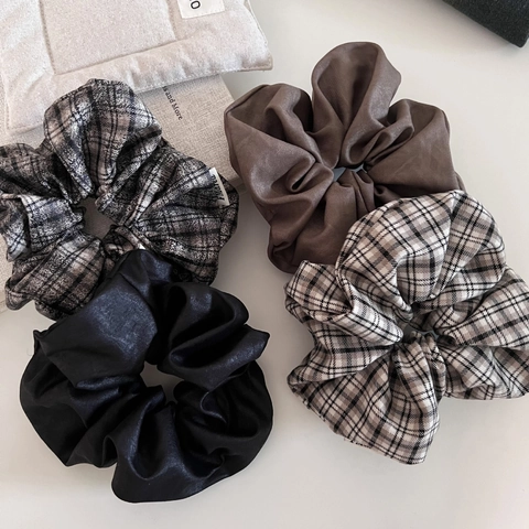 Vintage Geruite Haarelastieken Voor Dames Stof Satijn Grote Haarelastiekjes Oversized Ponytail Houder Haaraccessoires