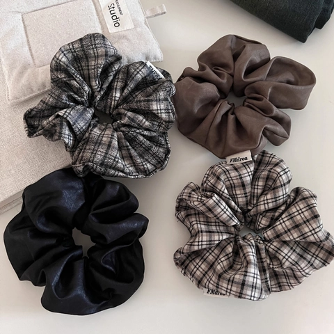 Vintage Geruite Haarelastieken Voor Dames Stof Satijn Grote Haarelastiekjes Oversized Ponytail Houder Haaraccessoires