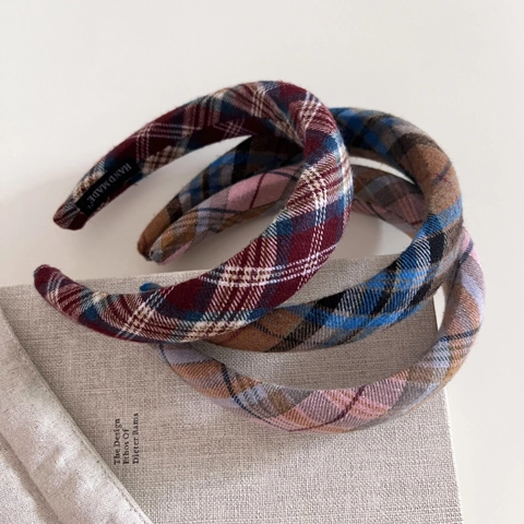 Cerchietto Imbottito a Quadretti Retro Preppy e Elastico per Capelli da Donna Accessori per Capelli in Tessuto Scozzese Vintage Cerchietto Alto Scrunchies Grandi