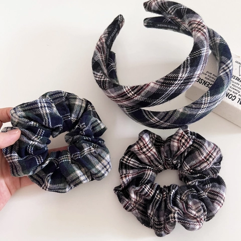 Ensemble Serre-Tête Et Chouchou À Carreaux Vintage En Tissu De Laine Accessoires Cheveux Carreaux Pour Femmes Style Rétro