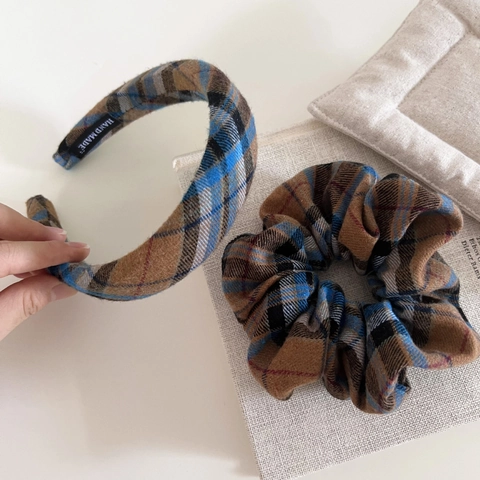 Cerchietto Imbottito a Quadretti Retro Preppy e Elastico per Capelli da Donna Accessori per Capelli in Tessuto Scozzese Vintage Cerchietto Alto Scrunchies Grandi