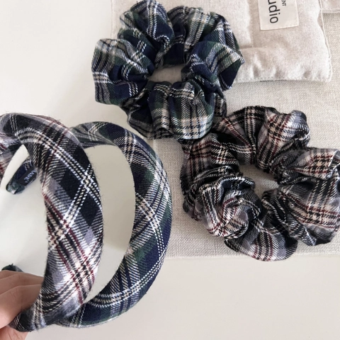 Ensemble Serre-Tête Et Chouchou À Carreaux Vintage En Tissu De Laine Accessoires Cheveux Carreaux Pour Femmes Style Rétro