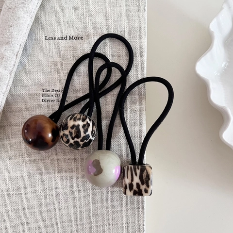 Elastici per Capelli in Resina con Sfera e Quadrato Leopardato per Donna Elastici per Capelli alla Moda Pendolare