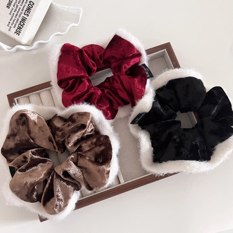 Vintage Fluweel Pluche Rand Haarelastiekjes Grote Haarelastiekjes Voor Vrouwen Elegante Winter Kerst Sfeer Haaraccessoires