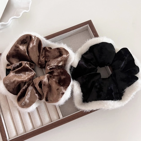 Vintage Fluweel Pluche Rand Haarelastiekjes Grote Haarelastiekjes Voor Vrouwen Elegante Winter Kerst Sfeer Haaraccessoires