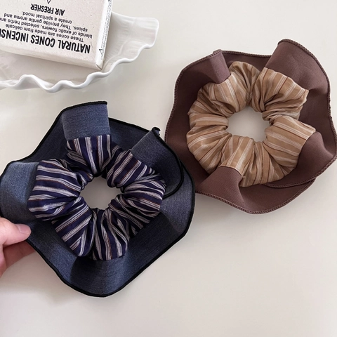 Vintage Stof Patchwork Gestreepte Scrunchies Grote Oversized Elastische Haarband Handgemaakte Haaraccessoires Mode Ponytail Houder Voor Vrouwen Meisjes