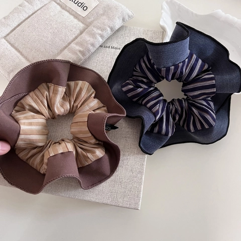 Vintage Stof Patchwork Gestreepte Scrunchies Grote Oversized Elastische Haarband Handgemaakte Haaraccessoires Mode Ponytail Houder Voor Vrouwen Meisjes