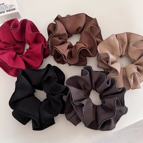 Oversized Pleated Scrunchie For Women Double Layer Solid Color Fabric Hair Tie Large Elastic Ponytail Holder Fashion Hair Accessory