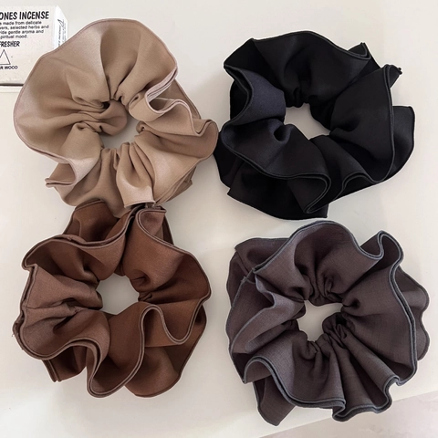Oversized Pleated Scrunchie For Women Double Layer Solid Color Fabric Hair Tie Large Elastic Ponytail Holder Fashion Hair Accessory