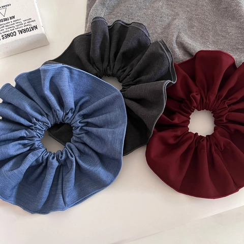 Coletero Plisado Extragrande Vintage Para Mujer Banda Elástica Para El Cabello De Doble Capa Textura De Mezclilla Lazos Grandes Para El Cabello Accesorio Para El Tocado
