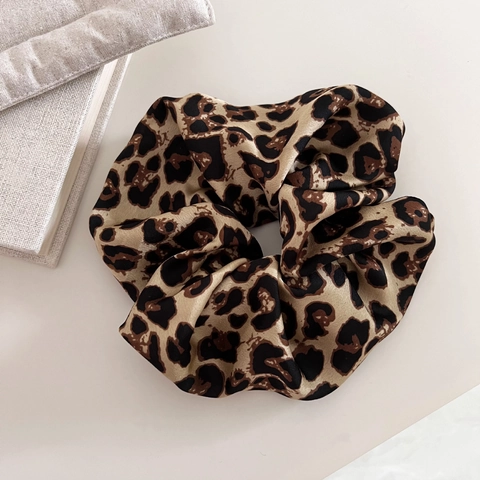 Scrunchie Vintage con Stampa Leopardata Grande Elastico per Capelli Fascia per Capelli in Tessuto alla Moda per Donna