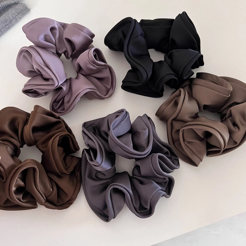 Elegantes Coleteros de Satén de Gran Tamaño Franceses para Mujer Gomas para el Pelo de Seda Plisada Brillante Hechas a Mano Accesorios de Moda
