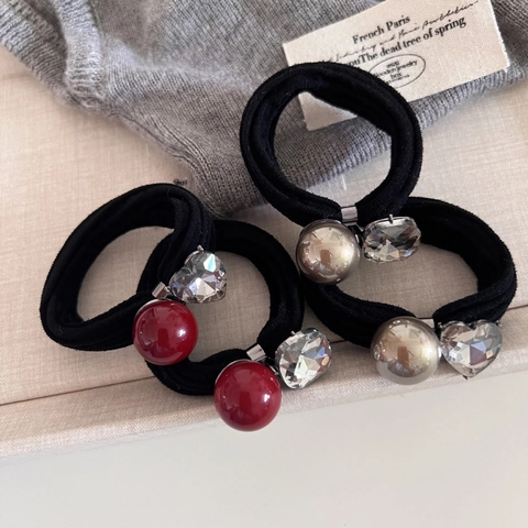 Elegant High Elastic Hair Tie For Women With Artificial Pearl Rhinestone Heart Square Pendant Fashion Hair Accessories