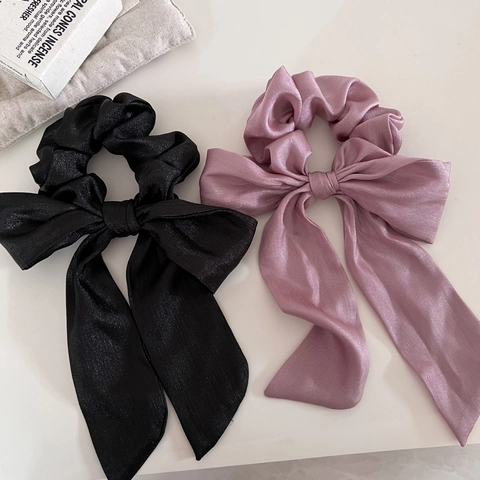 Französischer Stil Satin Schleife Haargummi Langes Band Haargummi Elastisches Haarband Schimmer Pferdeschwanz Halter Damen Haarschmuck