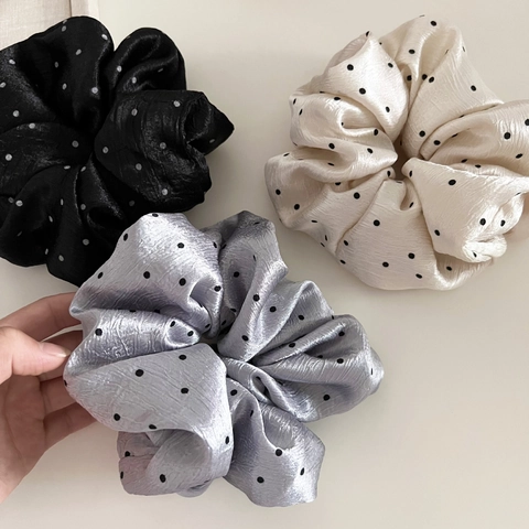 Französischer Stil Übergroße Satin Scrunchies Elegante Polka Dot Muster Elastische Haargummis Vintage Haarbänder Retro Pferdeschwanz Halter Damen Accessoires