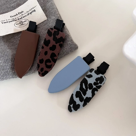 Retro Leopard Print Fabric Wrapped Duckbill Hair Clips Set Solid Color Minimalist Hairpins For Women Daily Hair Accessories