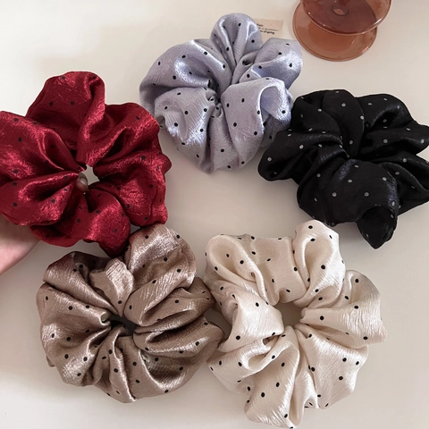 Französischer Stil Übergroße Satin Scrunchies Elegante Polka Dot Muster Elastische Haargummis Vintage Haarbänder Retro Pferdeschwanz Halter Damen Accessoires
