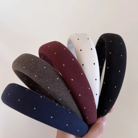 Vintage Padded Sponge Headband For Women Polka Dot Fabric Hair Band High Top Elegant Hair Accessories For Daily Party