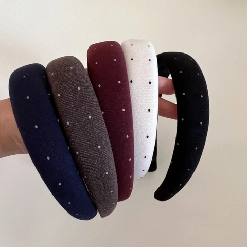 Vintage Padded Sponge Headband For Women Polka Dot Fabric Hair Band High Top Elegant Hair Accessories For Daily Party