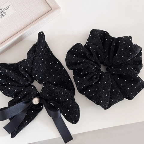 Scrunchies con Fiocco Vintage in Stile Coreano per Donna Elastici per Capelli in Tessuto Plissettato Eleganti con Künstliche Perle