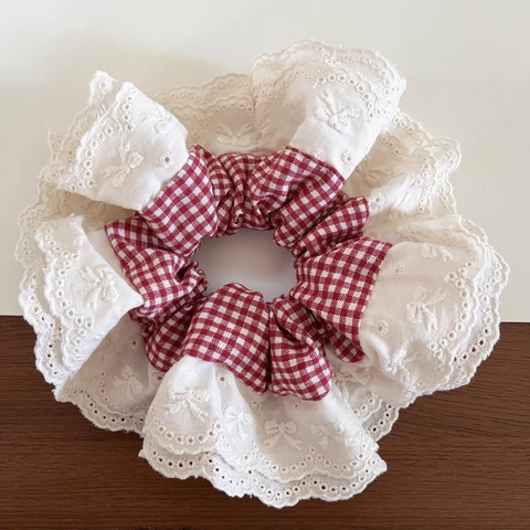 Vintage Rot Gingham Doppel lagige Haargummis Mit Spitze Schleife Silber Perle Haarbänder Für Damen Französisch Pastorell Schmuck