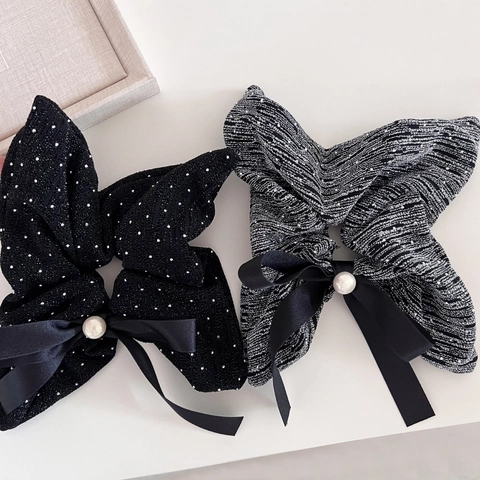 Scrunchies con Fiocco Vintage in Stile Coreano per Donna Elastici per Capelli in Tessuto Plissettato Eleganti con Künstliche Perle
