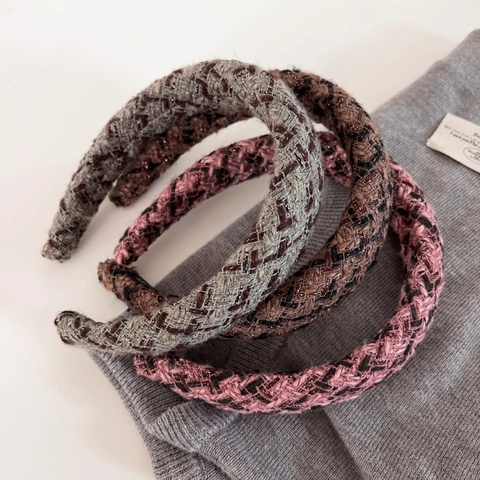 Retro Tweed Karomuster Gepolstertes Stirnband Für Damen Herbst Winter Elegant Hohes Top Handgefertigtes Web Haarband Mode Accessoire