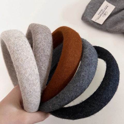 Diadema de Lana Acolchada Para Mujer Elegante Color Sólido Esponja Banda de Pelo Gruesa Moda Accesorios Para El Cabello
