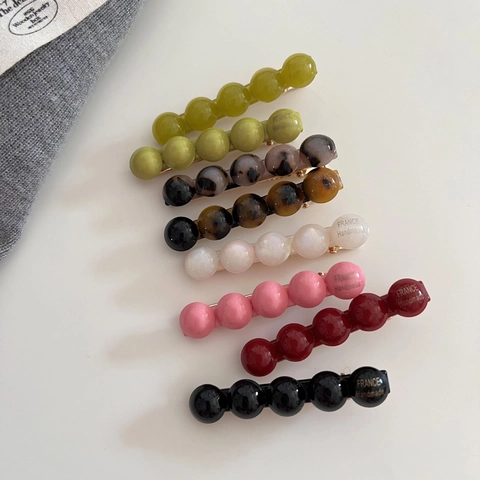 Fermaglio per Capelli a Becco d'Anatra in Acetato Vintage Francese Fatto a Mano Perle Rotonde Colorate Accessorio Capelli Donna
