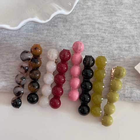Fermaglio per Capelli a Becco d'Anatra in Acetato Vintage Francese Fatto a Mano Perle Rotonde Colorate Accessorio Capelli Donna