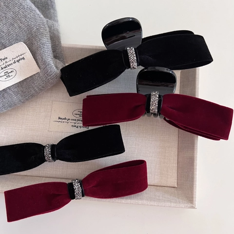 Pinza para el Cabello con Lazo de Terciopelo Vintage Francés para Mujer Pinza de Aleación de Strass de Lujo Clip Lateral Elegante